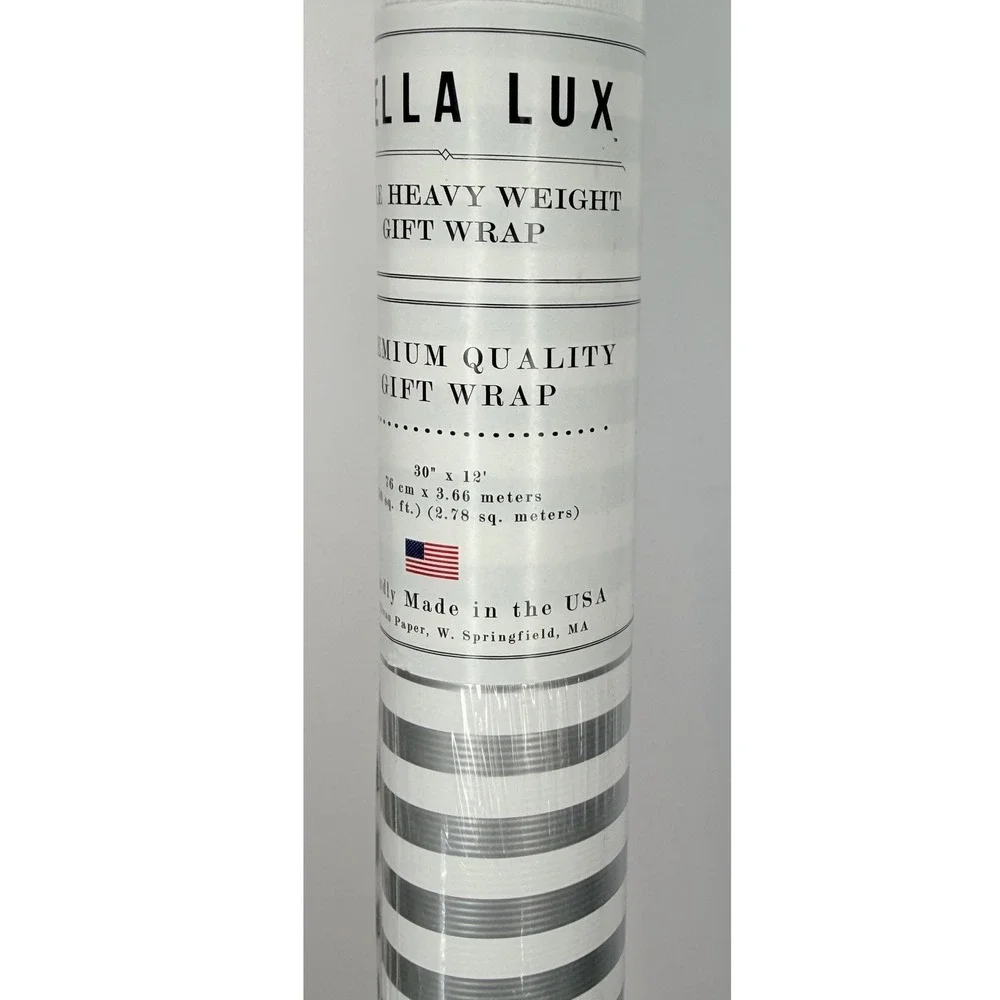 Bella Lux Silver White Striped Heavy Weight Gift Wrap 30 SqFt Party Chic 109-12